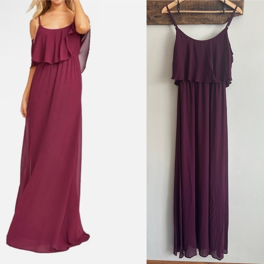 NWT SHOW ME YOUR MUMU Weddings Caitlin Ruffle Maxi Dress Merlot‎ Chiffon Medium